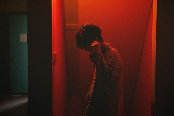 moody red stairwell